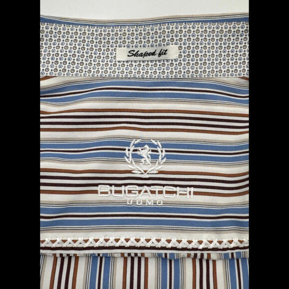 Bugatchi Shaped Fit Men’s Dress Shirt Striped With Accent Fabric InsideCuffs M - Picture 6 of 9